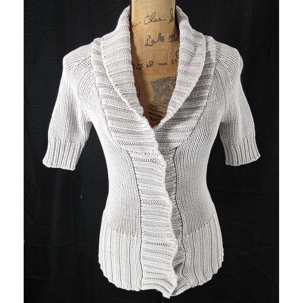 Banana Republic Cardigan XS Chunky Gray Short Sleeve Snap Ribbed Collar Sweater‎